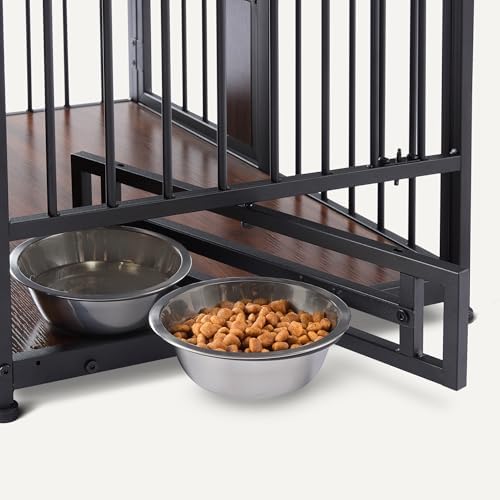 Amazon Basics Furniture Style Dog Crate, Sturdy Wooden Pet Kennel, End Table with Space for Pet, Two Bowls Included, 30" x 20.4" x 23.6", Walnut - Image 3