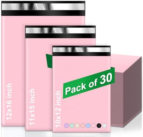 Oududianzi Poly Mailers Multi Size Pack, 30Pack Pink Shipping Bags, Packaging Bags, Self-Seal Polymailers, Mailers Poly Bags, Assorted Shipping Envelopes for Small Business (10x12, 11x15, 12.5x16) by Oududianzi