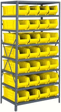 Quantum 2475-950YL Heavy Duty Shelving Unit with (8) Shelves and (28) QUS950 Yellow Bins for Industrial Warehouse Storage Distribution | 400 lbs Capacity | 24"D x 36"L x 75"H, Galvanized Carbon Steel by QuantumStorageSystems
