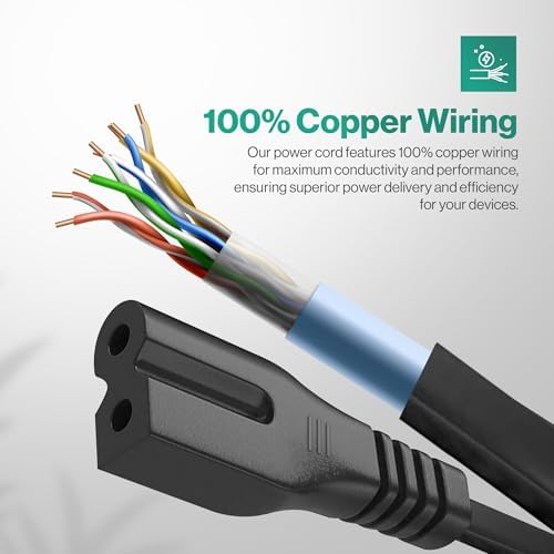 2 Prong Polarized 5Ft Power Cord C7 Connector AC Power Cable Replacement for Vizio D-E-M Series TV, Sewing Machine, PlayStation PS1/PS2, Sony, Bose, Brother, Singer (Pack of 2) - Image 6