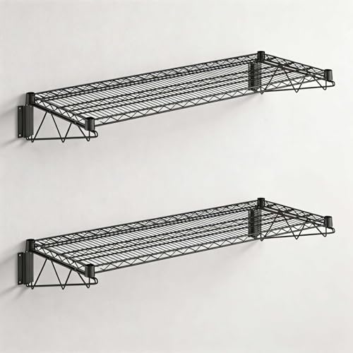 2 Pack 18" x 48" Black Epoxy NSF Wire Wall Mounted Shelf, Heavy Duty Metal Storage Rack, Commercial Kitchen, Hotel Wall Shelving by Zedfire