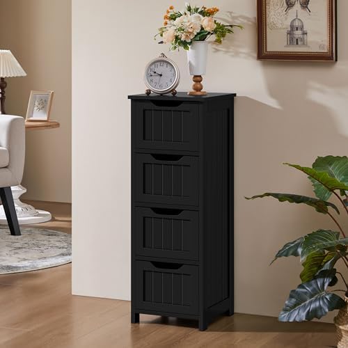 Yaheetech Bathroom Storage Cabinet, 12" W Slim 4-Drawer Design, Black - Image 6