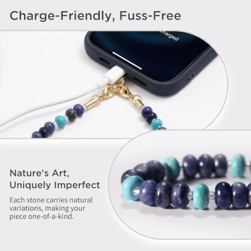 POSADINA Natural Stone Phone Charm, Beaded Healing Phone Wrist Strap, Handmade Cellphone Chain Lanyard with Tether Tab - Image 3