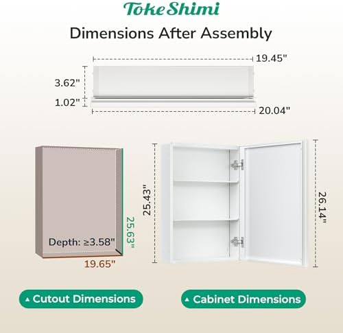 TokeShimi 20 x 26 Medicine Cabinet for Bathroom, Assembly Required, White Recessed Medicine Cabinet with Mirror, Stepless Adjustable Shelves, Beveled Aluminum Frame, DTC Hinge - Image 2