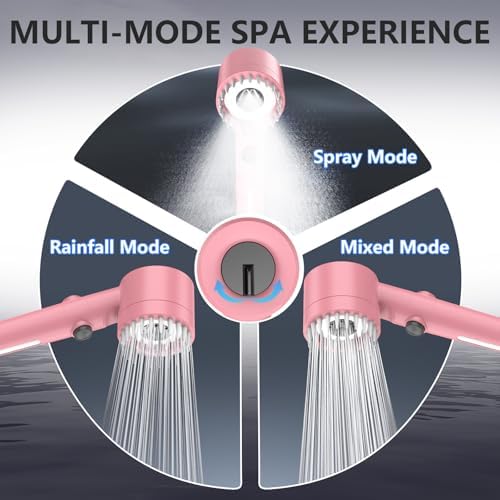 Filtered Shower Head with Handheld, High Pressure Water Flow and Multiple Spray Modes Shower Head with Filter, Power Wash for Hard Water, Showerhead with ON/OFF Switch for Pets Bath (Pink) - Image 4