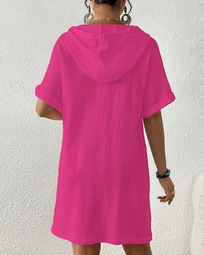 Bsubseach Womens Swimsuit Cover Up Shirt Hooded Beach Dress with Pockets - Image 4