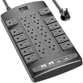 QINLIANF Surge Protector Power Strip - 6Ft Flat Plug Heavy Duty Extension Cord with 24 Outlets and 4 USB Ports(2 USB-C Ports), 4100J, for Home, Office, Dorm, ETL Listed, Black by QINLIANF