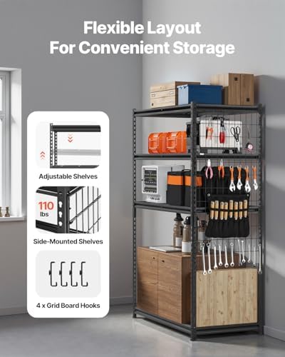 VEVOR Storage Shelving Unit, 5-Tier Adjustable, 2000 lbs Capacity, Heavy Duty Garage Shelves Metal Organizer Wire Rack, Black, 48" L x 24" W x 72" H for Kitchen Pantry Basement Bathroom Laundry Closet - Image 5