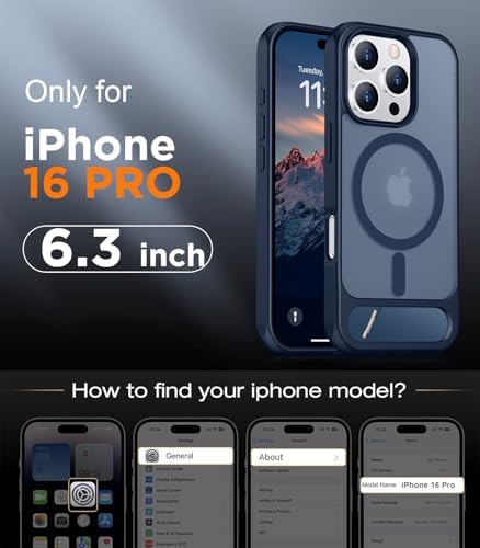 Temdan Magnetic Compatible with iPhone 16 Pro Case, [Built-in Invisible Kickstand][Compatible with MagSafe] [Military Grade Shockproof] Slim Translucent Matte Phone Case for iPhone 16 Pro 6.3" - Image 2