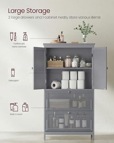 VASAGLE Bathroom Storage Cabinet with 2 Doors, 2 Drawers, Dove Gray - Image 5