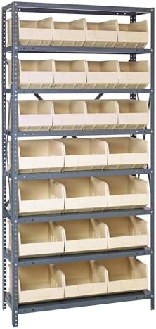 QUANTUM STORAGE SYSTEMS 2475-483485IV Solid Heavy Duty 8 Shelves 75" H x 36" W x 24" D with 24 Ivory Bins Multi-Sizes by QuantumStorageSystems