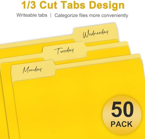 ViVin File Folder, 50 Pack Colored File Folders with 1/3-Cut Tabs, Fits 8.5 * 11 Letter Size Paper, Manilla Folders for Home Office School Documents(Yellow) - Image 3
