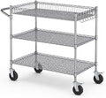 Our Modern Space 3 Tier Heavy Duty Wire Commercial Grade Rolling Cart with Wheels | Rolling Shelving Unit | Metal Utility Serving Cart with Shelves & Organizer Racks for Kitchen Bar Garage Office by OurModernSpace
