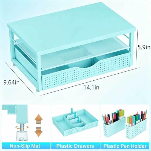 gianotter Desk Organizers and Accessories, Monitor Stand with Drawer and 2 Pen Holder, Desktop Organizer Suitable for Offices and Dormitories (Blue-Plain) - Image 5