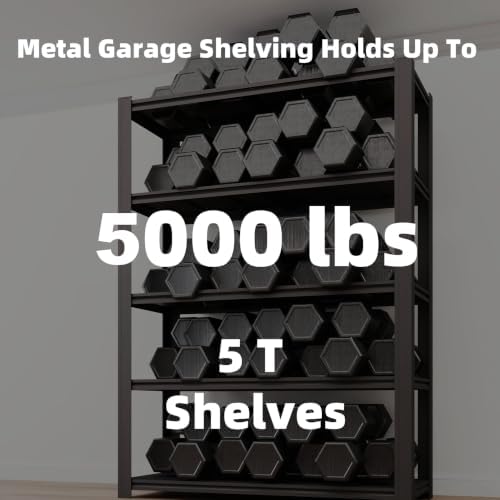 5-Tier Heavy Duty Garage Shelving, 5,000 lbs Capacity Adjustable Metal Storage Shelving Unit for Garage, Basement, Warehouse & Workshop, 55" W x 24" D x 84" H - Image 4