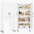 61" Metal Garage Storage Locker Cabinet with Wheels,Rolling White Farmhouse Kitchen Pantry Cabinet with 2 Doors and 3 Adjustable Shelves, Steel File Tool Cabinet for Home Office Warehouse by BAOLIWO