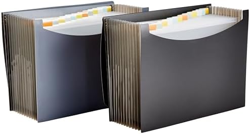 Amazon Basics Expanding Organizer File Folder for Documents, Letter Size, 13 Pockets, Waterproof, Black & Gray, 2-Pack by AmazonBasics