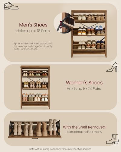 VASAGLE Farmhouse Shoe Cabinet, Narrow Storage Organizer, 3 Flip Drawers - Image 6
