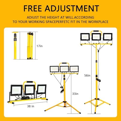 30000Lumen LED Work Lights with Stand - 3Head Portable Work Light on Stand - IP66 Waterproof Tripod Worklights for Outdoor Indoor Job Site Workshop Garage Construction Site Lighting - Image 5
