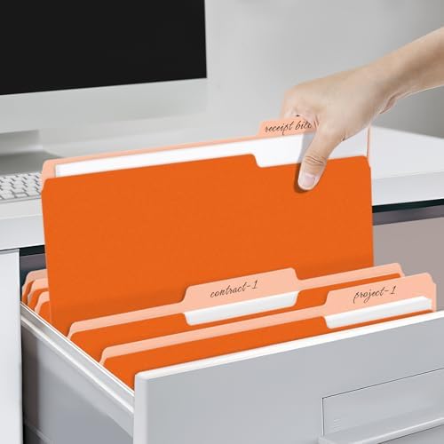 SUNEE File Folders, 120 Pack Manilla Folders 8.5 x 11, 1/3 Cut Tab for Easy Labeling and Organization, Durable Standard Paper for Home, Office, School Filing, Orange - Image 6