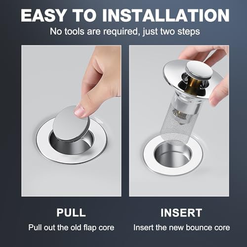 2PCS Bathroom Sink Drain Strainer,Pop Up Sink Drain Stopper Hair Catcher with Removable Stainless Steel Floor Drain Filter Basket,Universal Drain Plug Filter Replacement Bathroom Shower Sink Stopper - Image 5