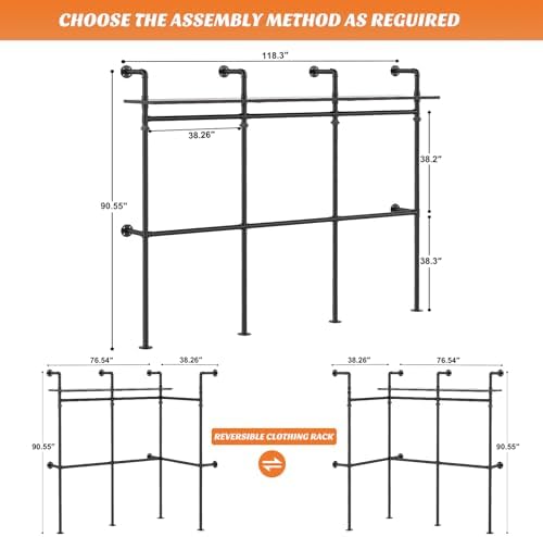 Aheaplus Industrial Pipe Clothing Rack, 118.3'' Closet System with RGB LED - Image 7