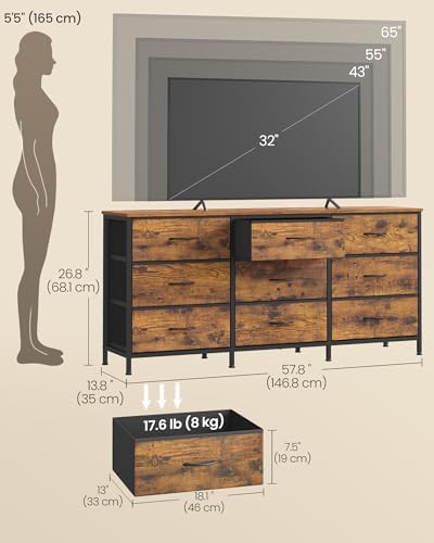 SONGMICS Dresser with 9 Fabric Drawers, TV Stand for TVs Up to 65 Inches - Image 2