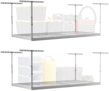 SafeRacks White 4x8 Overhead Garage Storage Rack 600 lb 12”-24" (2-Pack) by SafeRacks