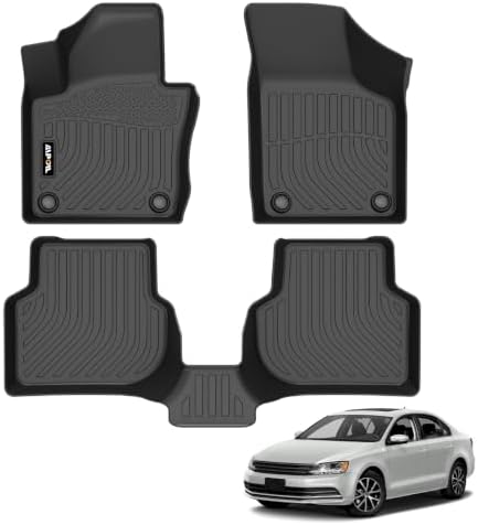AIPOIL® Floor Mats for 2012-2018 Volkswagen Jetta Fits 1st & 2nd Row TPE All Weather Anti-Slip Floor Liners Full Set Custom VW Jetta Car Mats Accessories, Black by AIPOIL