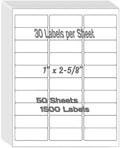 1" x 2-5/8" Shipping Address Labels 1500 Label Stickers Paper for Laser/Inkjet Printer 30 per Page Printable Mailing Labels - Matte, 50 Sheets by Unknown