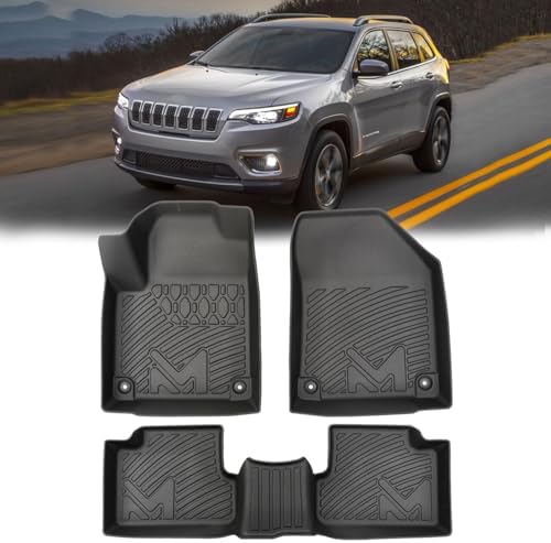 TPE Automotive Floor Mats Custom for 2016-2023 Jeep Cherokee (Not for Grand Cherokee), All Weather Cover Protection Waterproof Black Floor Liner Front & Rear Row Full Set Car Mats, 3PCS by CMVTAuto