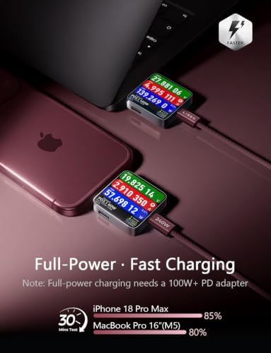 LISEN USB C to USB C Cable, 240W Fast Charging Cable (6.6FT+6.6FT) - Image 3