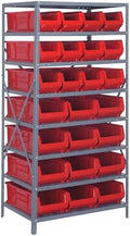 QUANTUM STORAGE SYSTEMS 2475-950952RD Solid Heavy Duty 8 Shelves 75" H x 36" W x 24" D with 24 Red Bins Multi-Sizes by QuantumStorageSystems
