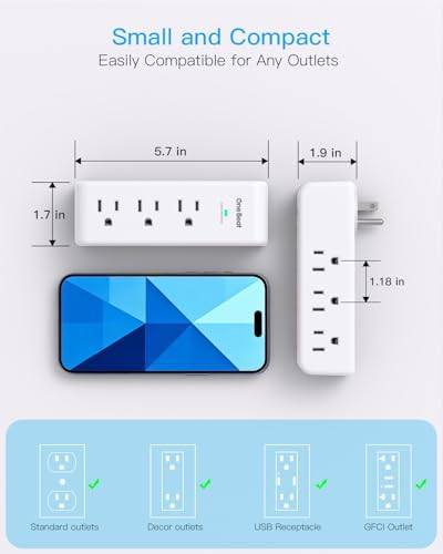 2 Pack Surge Protector Outlet Extender Rotating Plug, 9AC Multi Plug Outlet - Image 6