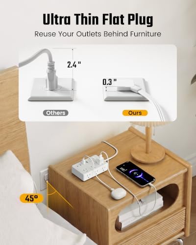 25Ft Long Extension Cord, PD20W, 6 outlets, 2A2C, Flat Plug Surge Protector - Image 5