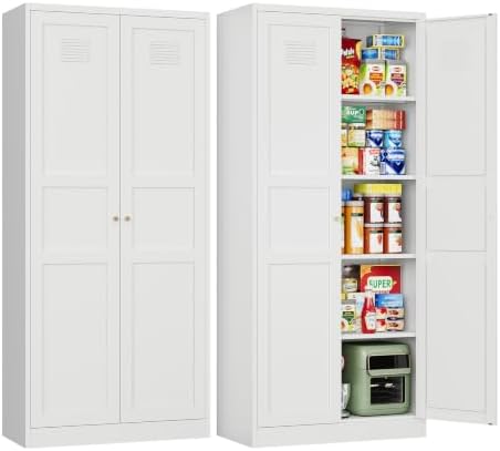 Letaya White Storage Cabinet with Adjustable Shelves-Metal Home Kitchen Pantry Cabinets with Doors,Organization Locker for Cupboard/Bedroom/Dining/Living/Bathroom/Office/Garage Room by LetayaMetalCabinets