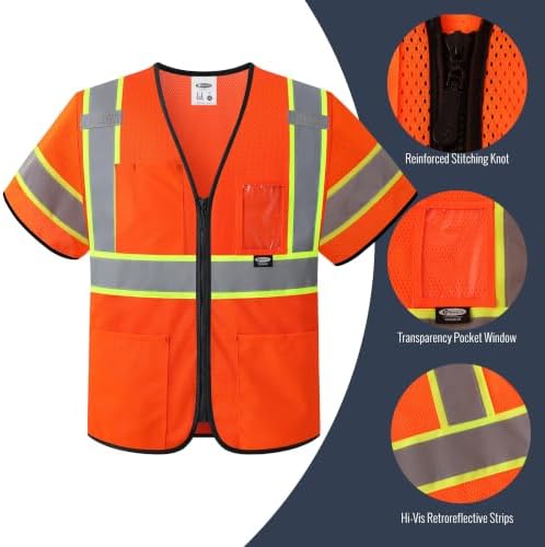 JKSafety Safety Vest for men women Hi Vis Vest with Pockets and Zipper High Visibility Construction Vests BX310 - Image 3