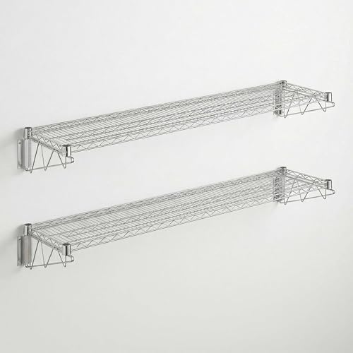 2 Pack 14" x 60" Chrome NSF Wire Wall Mount Shelf, Heavy Duty Wall Storage Rack, Industrial Metal Shelving, Fixed Shelf for Stock Rooms, Warehouse by Zedfire