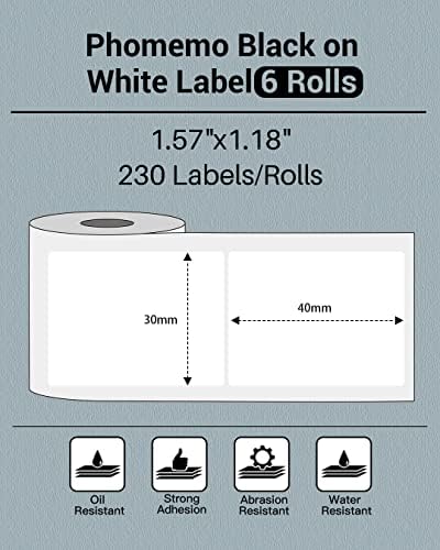 Phomemo Labels 6 Rolls,1.57"x1.18", Use for M110/M100/M220/M108, 1380 PCS - Image 2