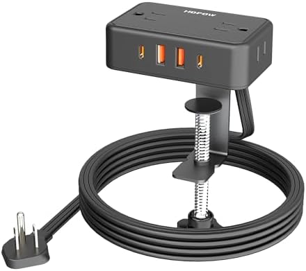 Desk Clamp Power Strip with 4 Outlets & 4USB, 10FT Extension Cord for Home by HOPOW