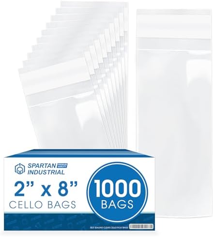 2" X 8" Self-Sealing Cellophane Bags (1000 Count) Clear Treat Bags by SpartanIndustrial