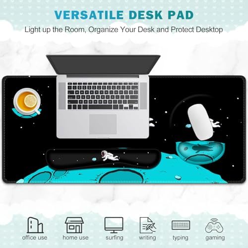 Gaming Mouse Pad, Large Desk Mat, Cute Desk Pad Protector, 4in1 XXL Mousepad + Keyboard Wrist Rest+Mouse Wrist Rest+Coaster Set with Ergonomic Desk Pad for Home Office PC Computer, Cool Space Alien - Image 7