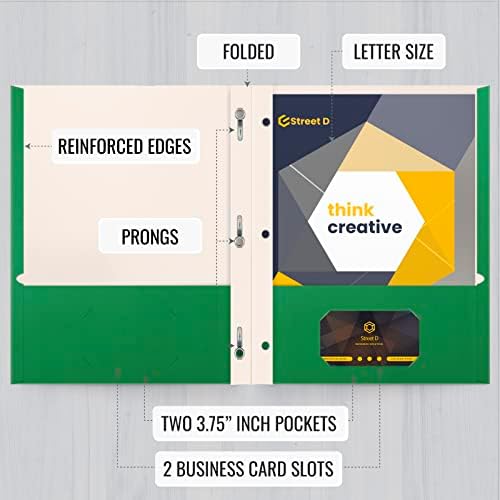 Better Office Products Green Paper 2 Pocket Folders with Prongs, 50 Pack, Matte Texture, Letter Size Paper Folders, 50 Pack, with 3 Metal Prong Fastener Clips, Green - Image 3