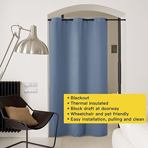 NICETOWN Curtains & Drapes for Door Tapestry, Sound Noise Canceling Room Darkening Replacement Makeshift Curtains for Bathroom Pantry Bedroom Closet (Stone Blue, 1 Panel, 5ft Wide x 12ft Long) - Image 7