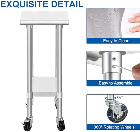 HARDURA Stainless Steel Commercial Table 24×12 Inches with Casters - Image 5