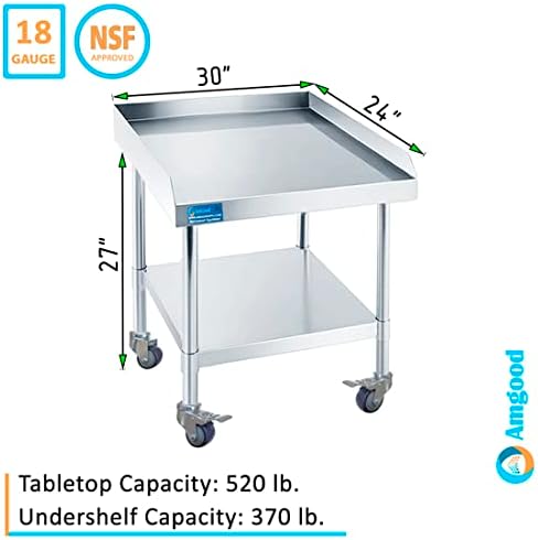 24" x 30" Stainless Steel Rolling Equipment Stand with Wheels | Mobile Commercial Kitchen Work Table for Restaurant, Bakery & Foodservice | NSF Certified - Image 3
