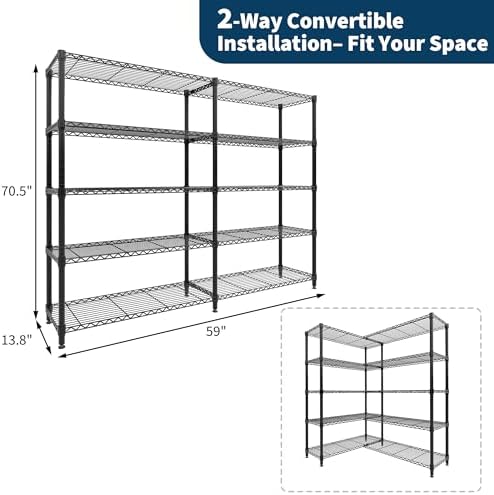 5-Tier Metal Storage Shelves, 70" H Heavy Duty Wire Shelving Unit - Image 2