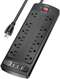 ALESTOR 10 Ft Surge Protector Power Strip with 12 Outlets and 4 USB Ports by Alestor
