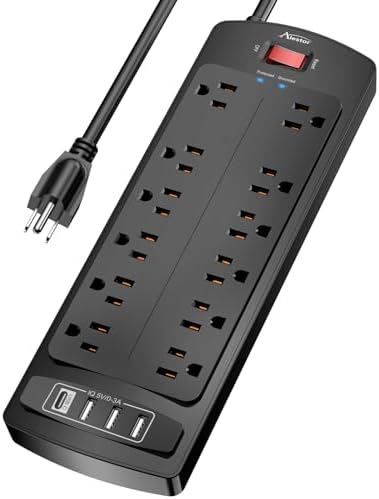 ALESTOR 10 Ft Surge Protector Power Strip with 12 Outlets and 4 USB Ports by Alestor