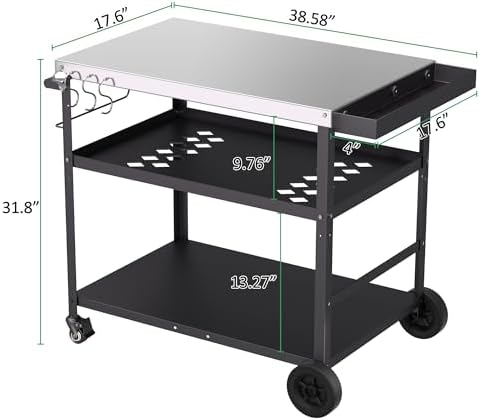 Spurgehom Outdoor Grill Cart, Pizza Oven Stand Table with Wheels - Image 4